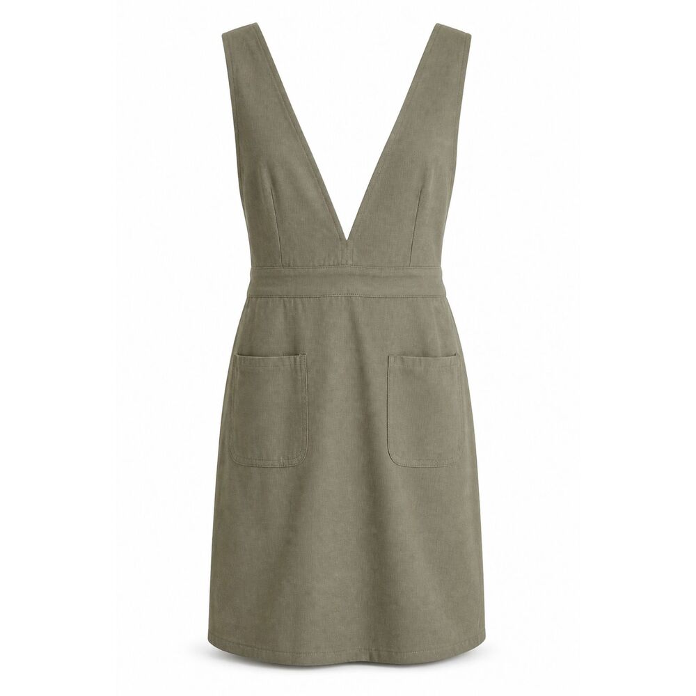 Entro Dress Womens Large Sage Green Cotton Jumper Pinafore Adjustable Straps